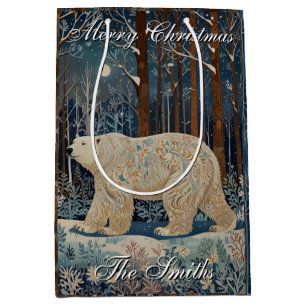 Retro white bear boho winter woodland personalise  medium gift bag