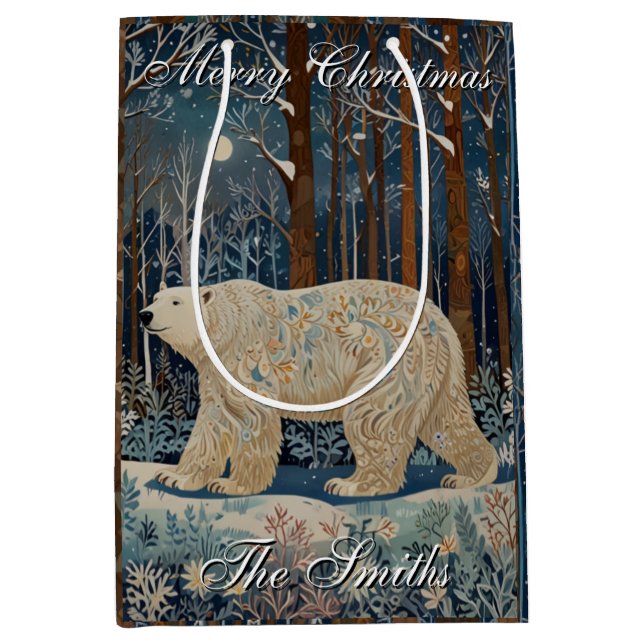 Retro white bear boho winter woodland personalise  medium gift bag (Front)