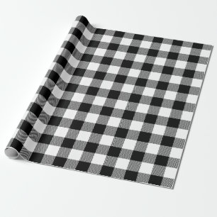 Retro White Black Christmas New Year Tartan Plaid Wrapping Paper