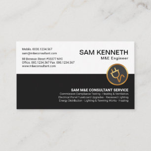 Retro White Black Column Gold Power Plug Engineer Business Card