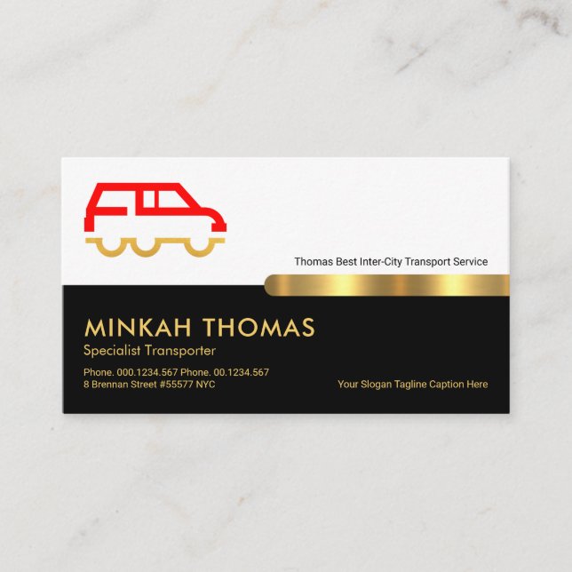 Retro White Black Layers Gold Line Transportation Business Card (Front)