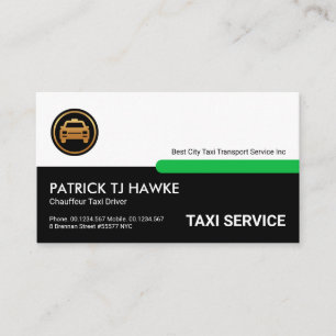 Retro White Black Layers Green Tab Taxi Driver Business Card