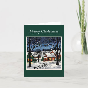 Retro White Christmas Countryside Folk art Custom Holiday Card