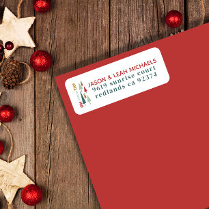 Retro White Colourful Oh Christmas Tree Address