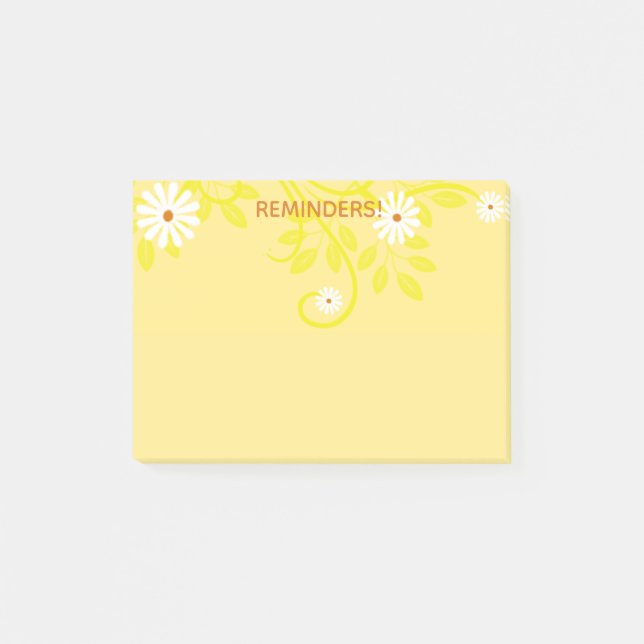 Retro White Daisy on Yellow To Do List Reminders Post-it Notes (Front)