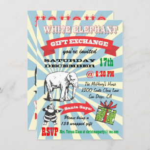 Retro White Elephant Christmas Party Invitations