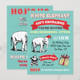 Retro White Elephant Christmas Party Invitations