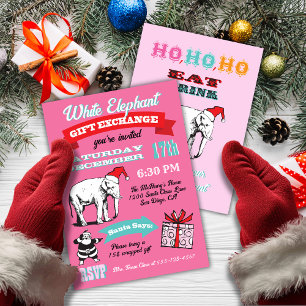 Retro White Elephant Christmas Party Invitations