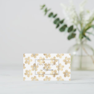 Retro White Gold Daisy Flowers Business Card