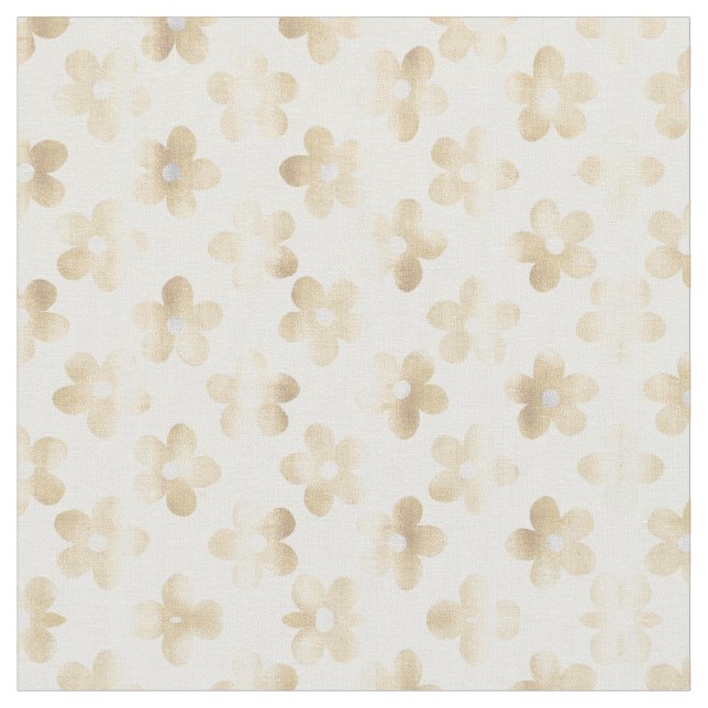 Retro White Gold Daisy Flowers Fabric (Close Up)