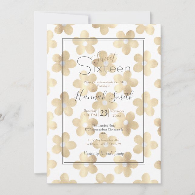 Retro White Gold Daisy Flowers Invitation (Front)