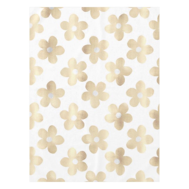 Retro White Gold Daisy Flowers Tablecloth (Front)