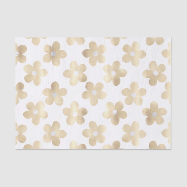 Retro White Gold Daisy Flowers Tissue Paper (Front)
