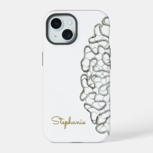 Retro white minimalist gold monogram crochet cool iPhone 15 case