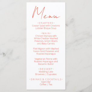 Retro White Orange Hand Written Wedding Menu
