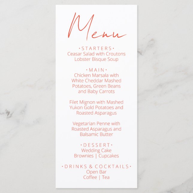 Retro White Orange Hand Written Wedding Menu (Front)