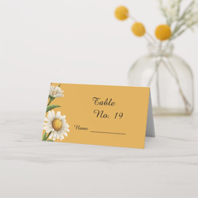 retro white orange Margaret flower wedding Place Card (Front)