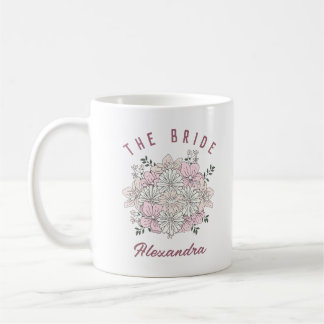 Retro White Pink Flower Custom Name Bride Mug