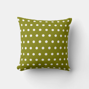 retro white pois on olive throw pillow