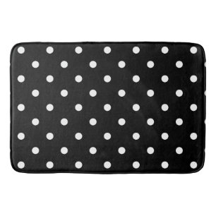 Retro White Polka Dots On Black Bath Mat