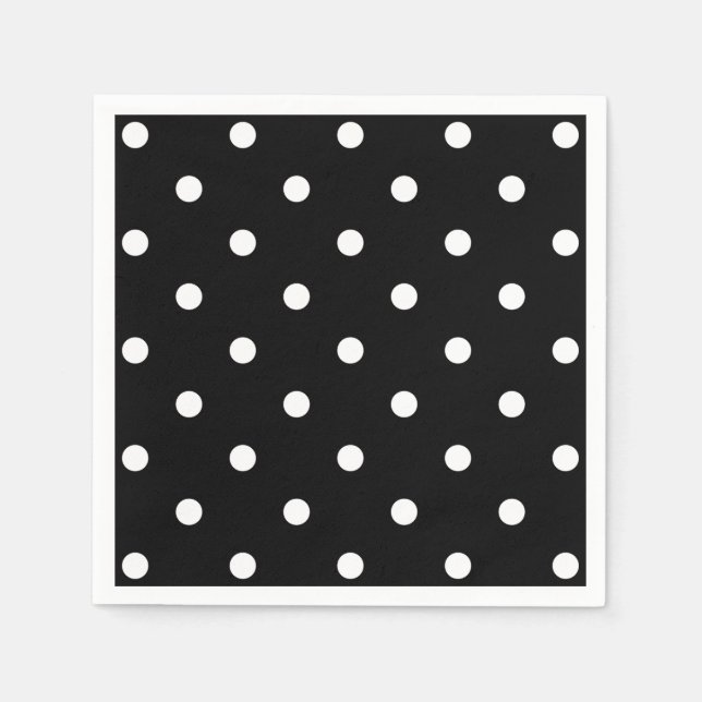 Retro White Polka Dots On Black Napkin (Front)