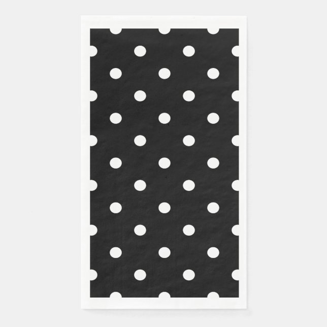 Retro White Polka Dots On Black Napkin (Front)