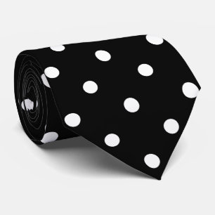 Retro White Polka Dots On Black Tie