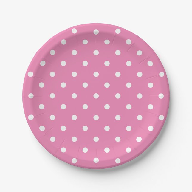 Retro White Polka Dots On Pink Paper Plate (Front)