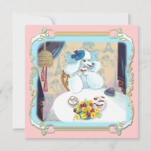 Retro White Poodle Cupcake Tea Party Invitation