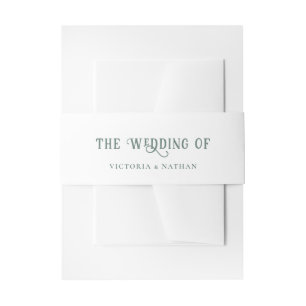 Retro White & Sage Green Wedding Invitation Belly Band