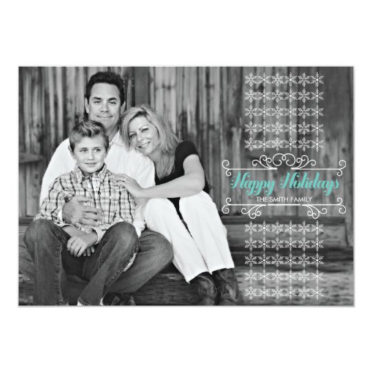 Retro White Snowflake Band Holiday Photo Card