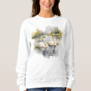 Retro White Swans Winter Lake Scene Sweatshirt