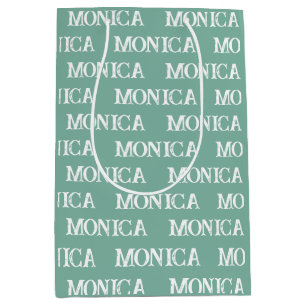 Retro white turquoise custom name typography medium gift bag