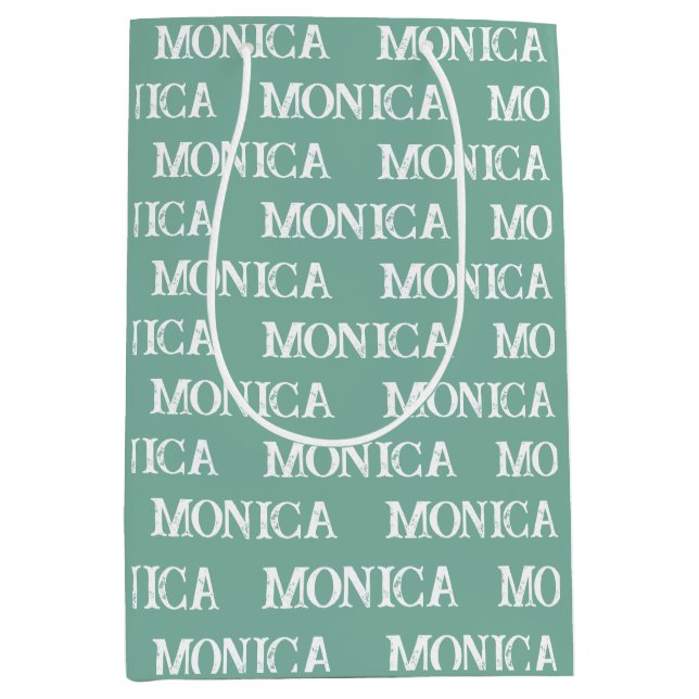 Retro white turquoise custom name typography medium gift bag (Front)