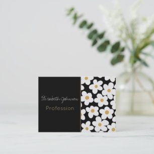 Retro White Yellow Big Daisy Flowers Black Design Business Card