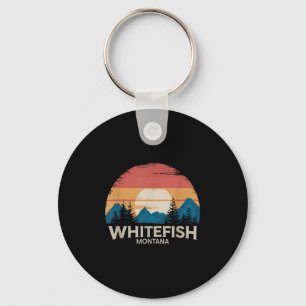 Retro Whitefish Montana Ski Lodge Winter Adventure Key Ring