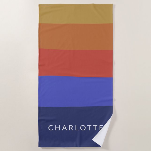 Retro Wide Blue Abstract Stripes Personalised   Beach Towel (Front)
