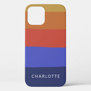 Retro Wide Blue Abstract Stripes Personalised    Case-Mate iPhone Case