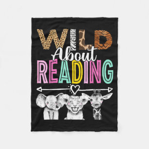 Retro wild about reading books zoo animals lover fleece blanket