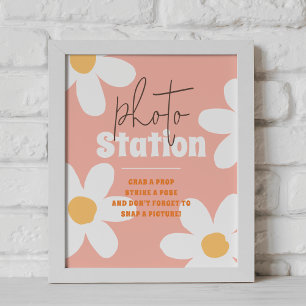 Retro Wild Daisy Boho Groovy Birthday Photo Sign