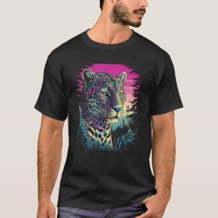 Retro Wild Jaguar In Forest Big Cat Print Design T-Shirt
