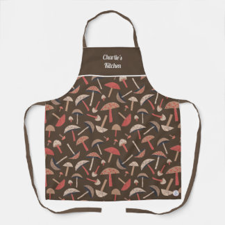 Retro Wild Mushrooms Cute Earth Brown Botanical Apron