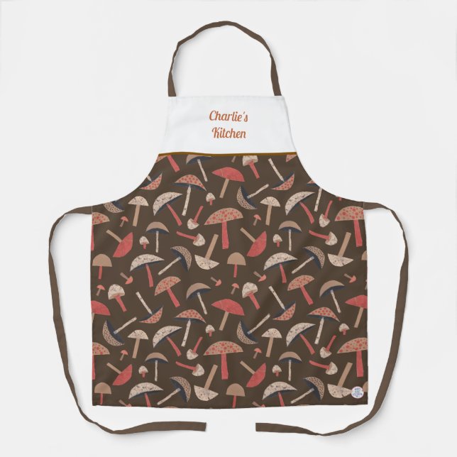 Retro Wild Mushrooms Cute Whimsical Botanical Apron (Front)