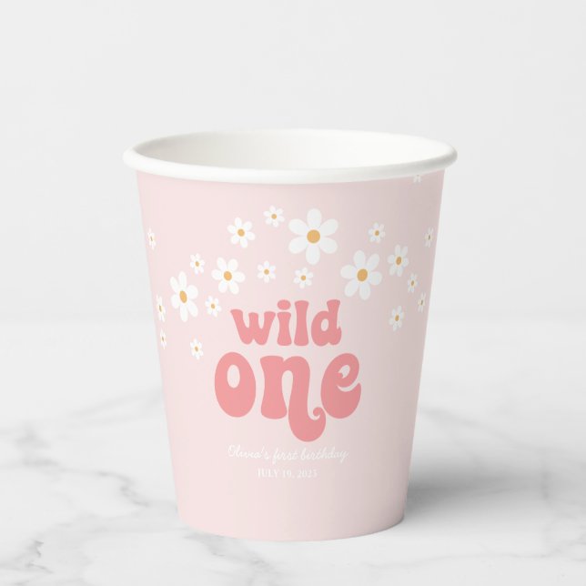 Retro wild one daisy boho first birthday paper cup (Front)