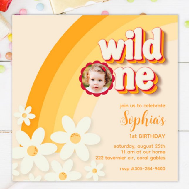 Retro “Wild One” First Birthday Photo Invitation | (Creator Uploaded)