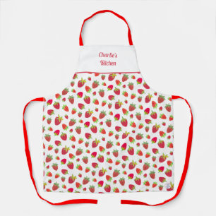 Retro Wild Strawberries Cute Whimsical Strawberry Apron