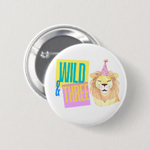 Retro Wild & Three Lion 3rd Birthday Favour Button