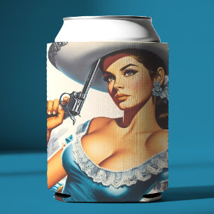 Retro Wild West Pin-up Can Cooler