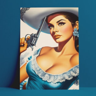 Retro Wild West Pin-up Postcard