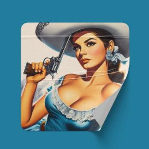 Retro Wild West Pin-up Square Sticker